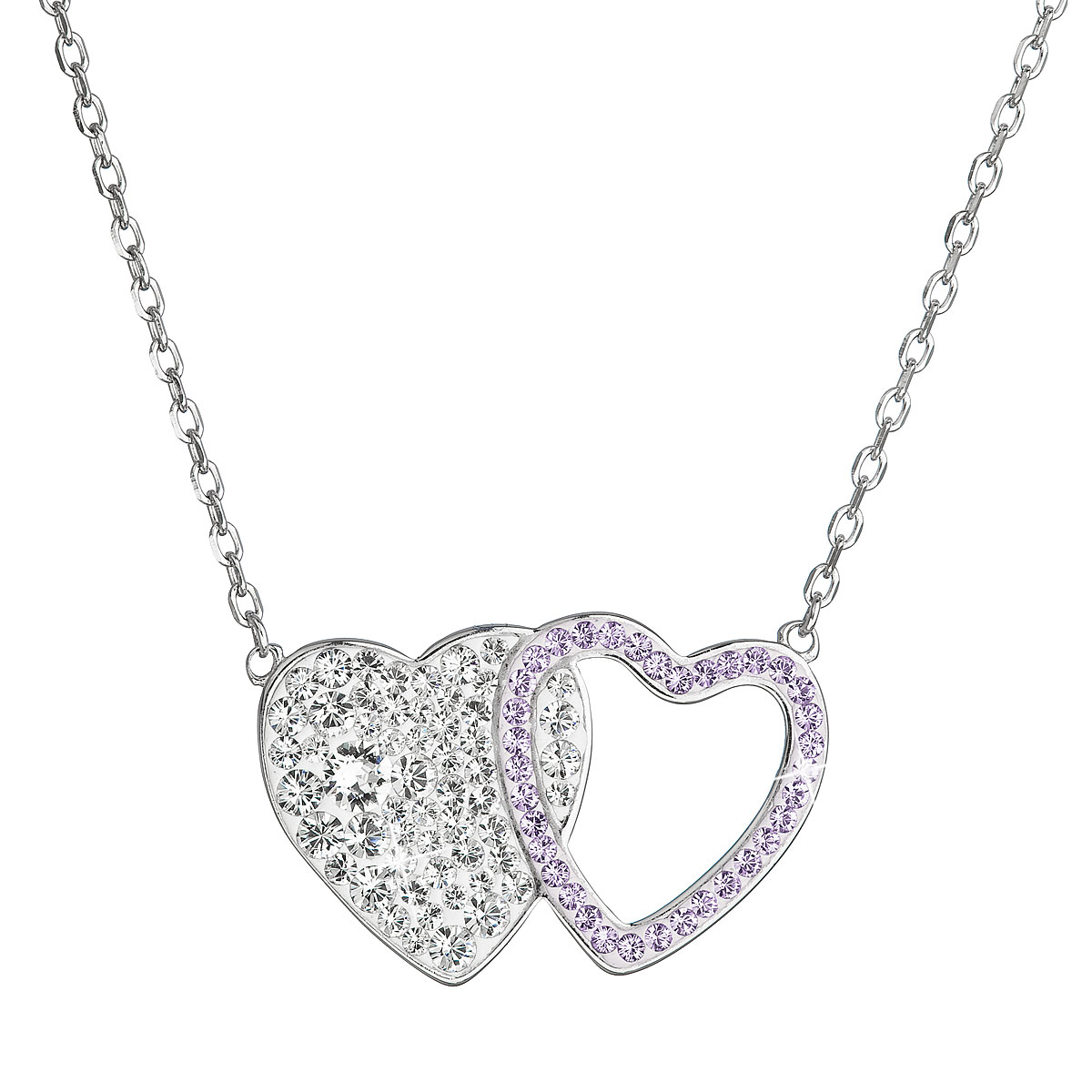Evolution Group Stříbrný náhrdelník dvojité srdce se Swarovski krystaly 32079.3 violet