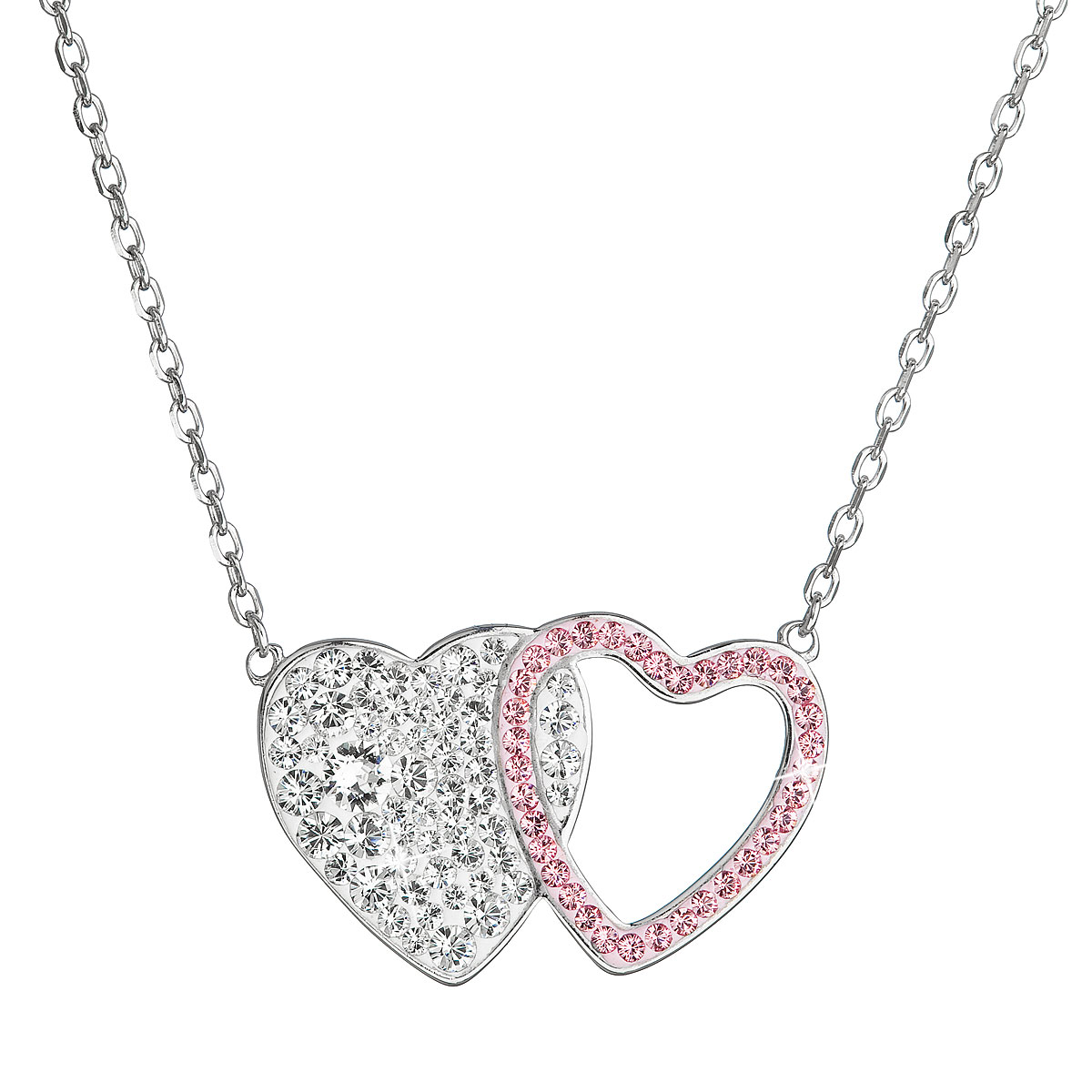 Evolution Group Stříbrný náhrdelník dvojité srdce se Swarovski krystaly 32079.3 lt.rose