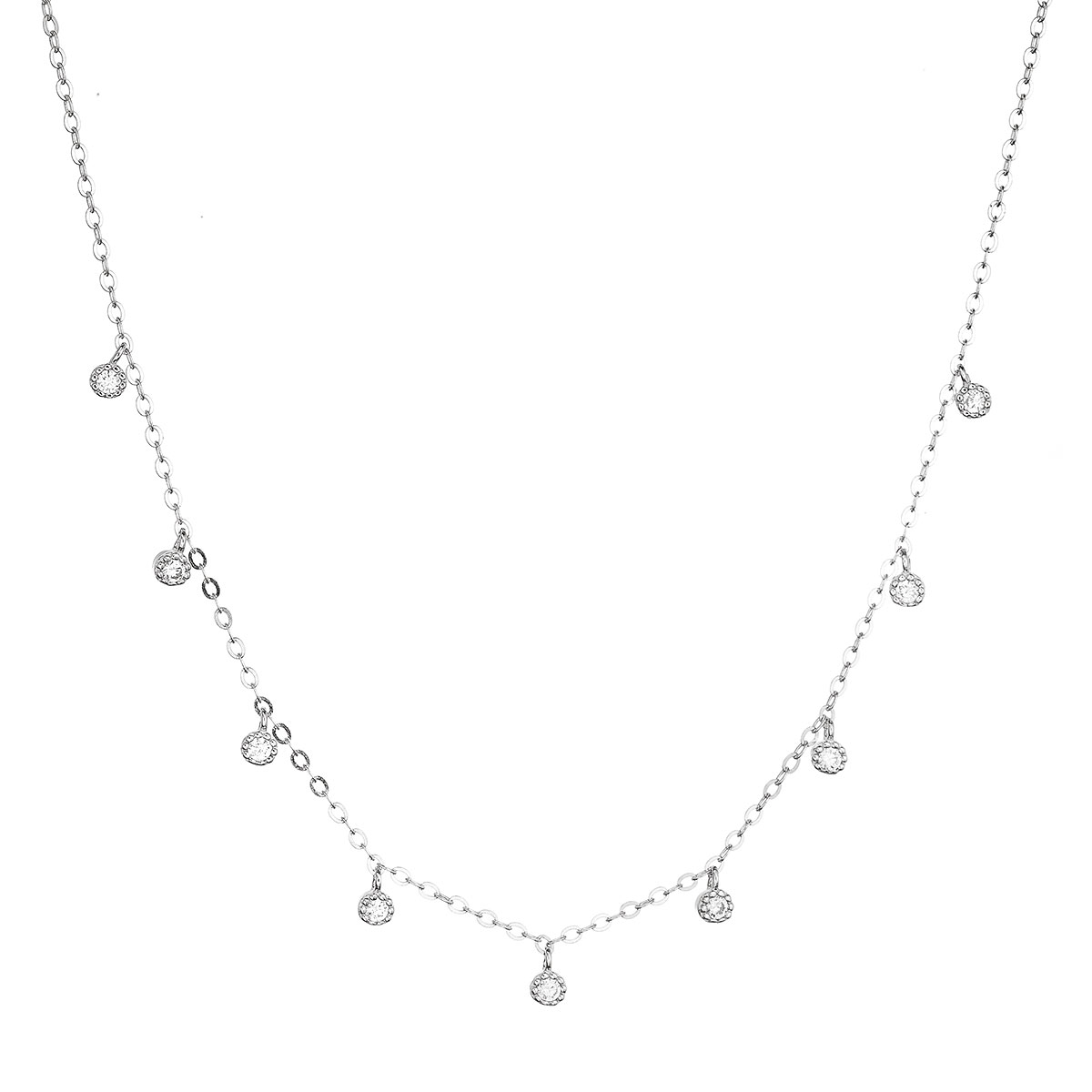 Evolution Group Stříbrný náhrdelník s 9 malými kulatými zirkonky 12056.1 crystal