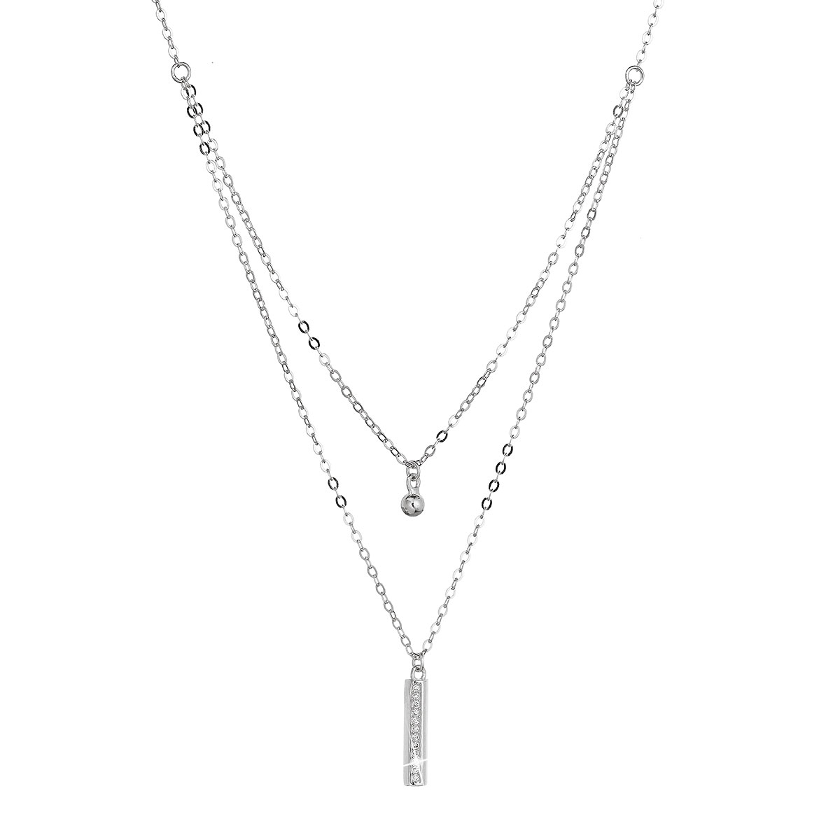 Evolution Group Stříbrný náhrdelník kulička a úzký obdelník se zirkony bílý 12057.1 crystal