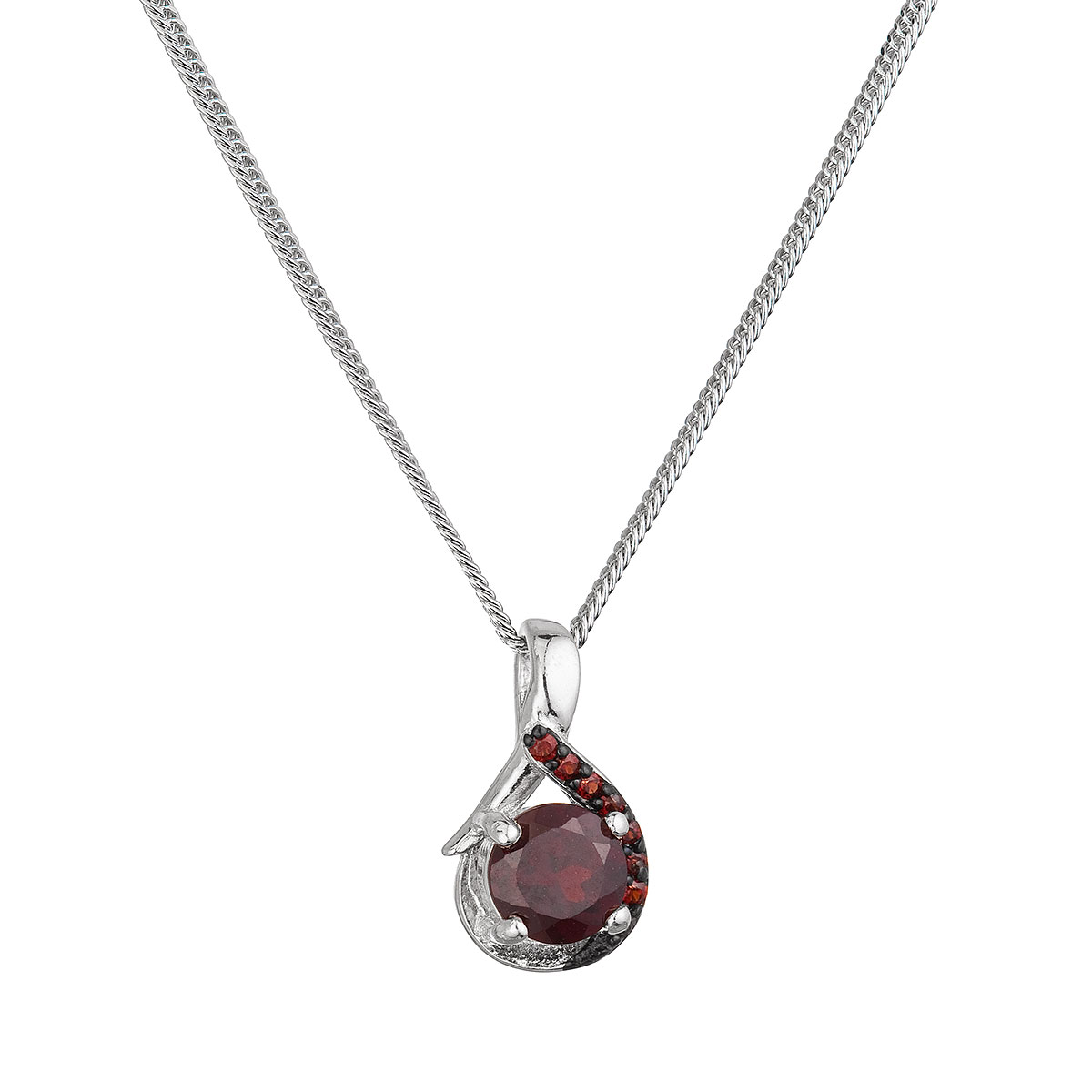 Evolution Group Stříbrný náhrdelník luxusní s pravými kameny rudá slza 12089.3 garnet