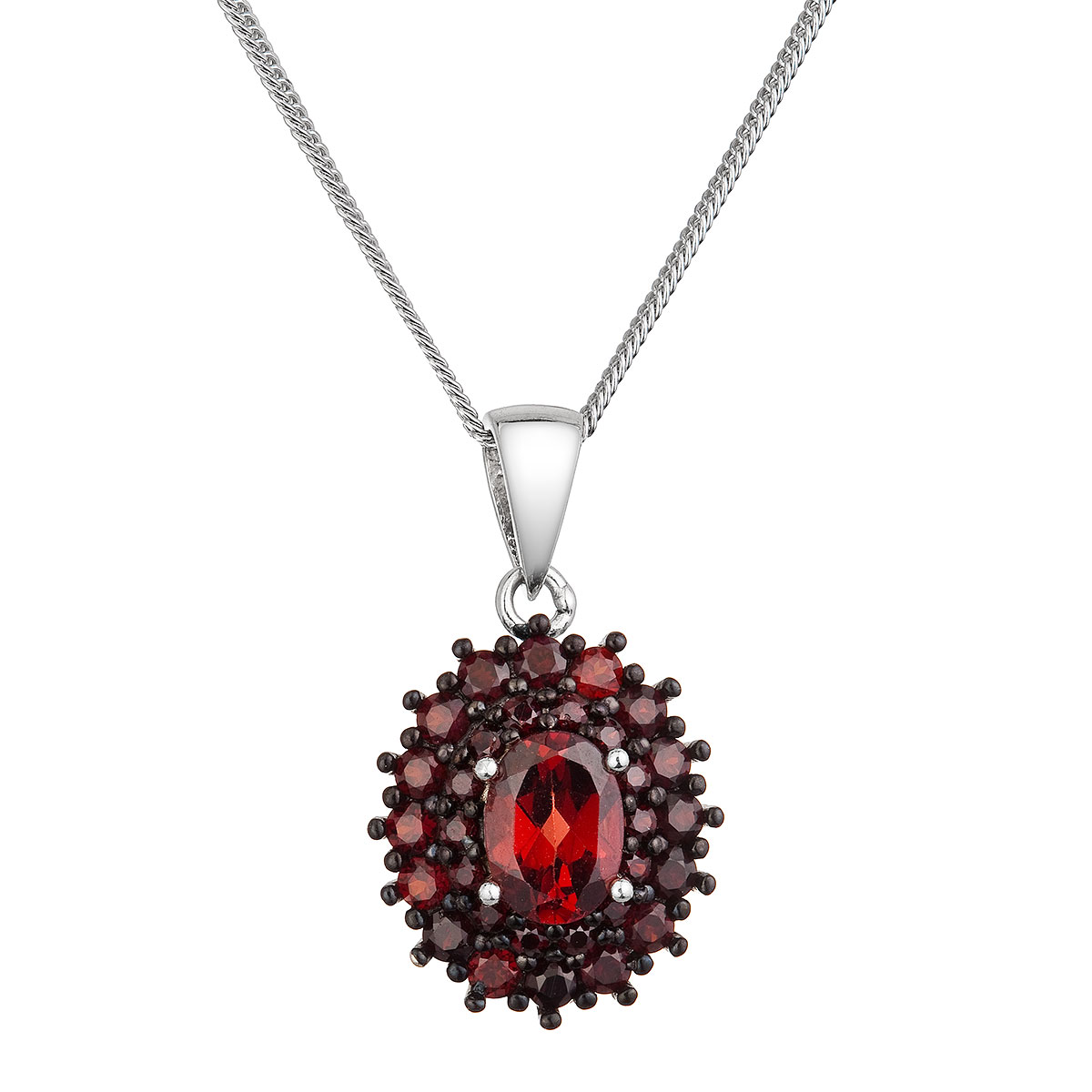 Evolution Group Stříbrný náhrdelník luxusní s pravými kameny rudé 12091.3 garnet