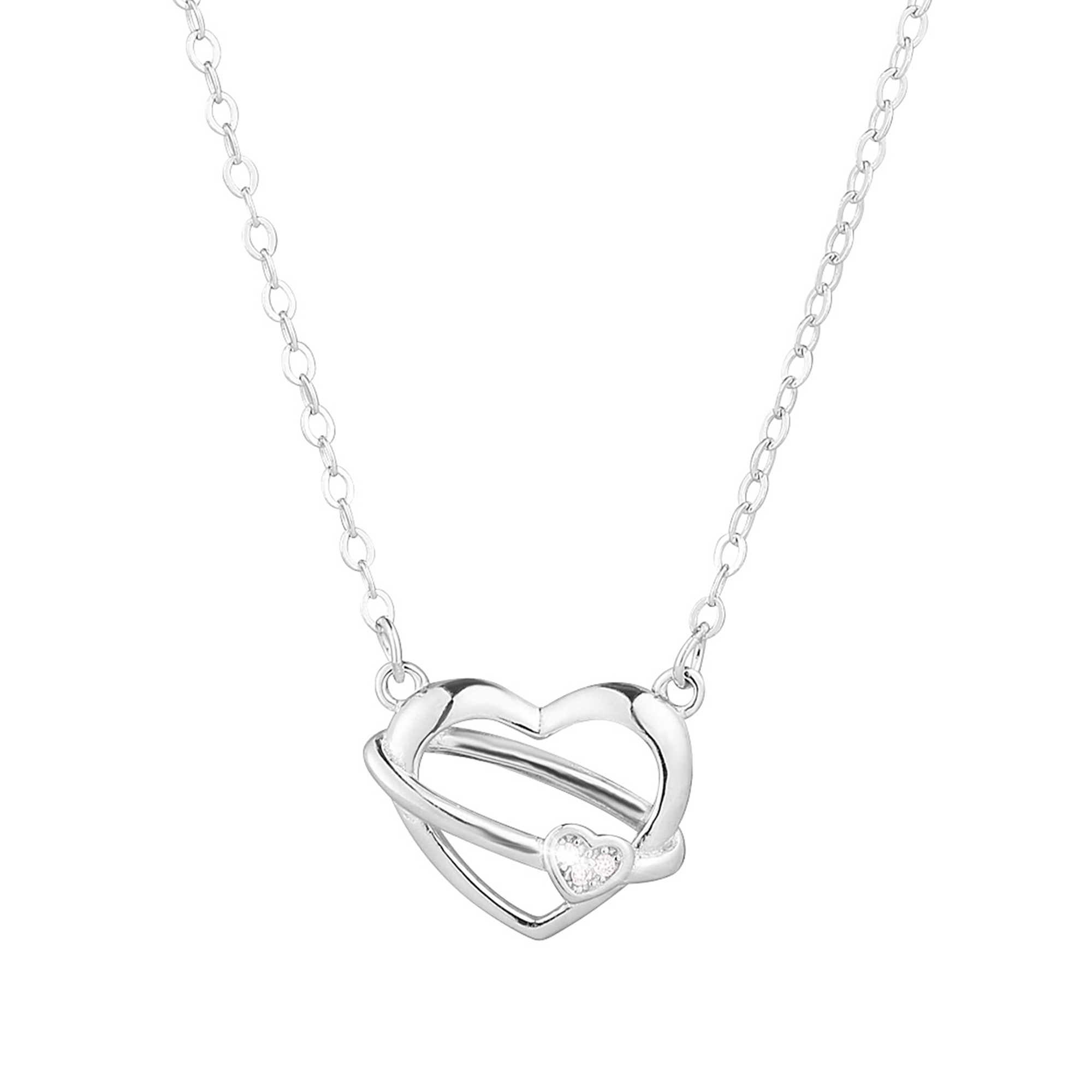 Evolution Group Stříbrný náhrdelník srdce se srdíčkem ze zirkonu 12099.1 crystal