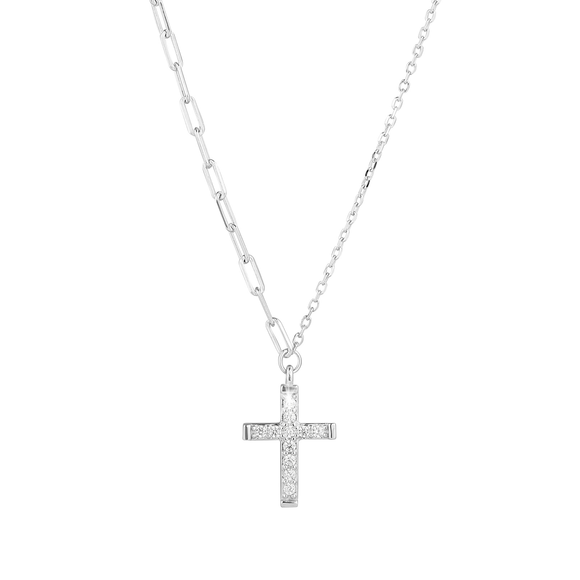 Evolution Group Stříbrný náhrdelník kříž se zirkony 12100.1 crystal