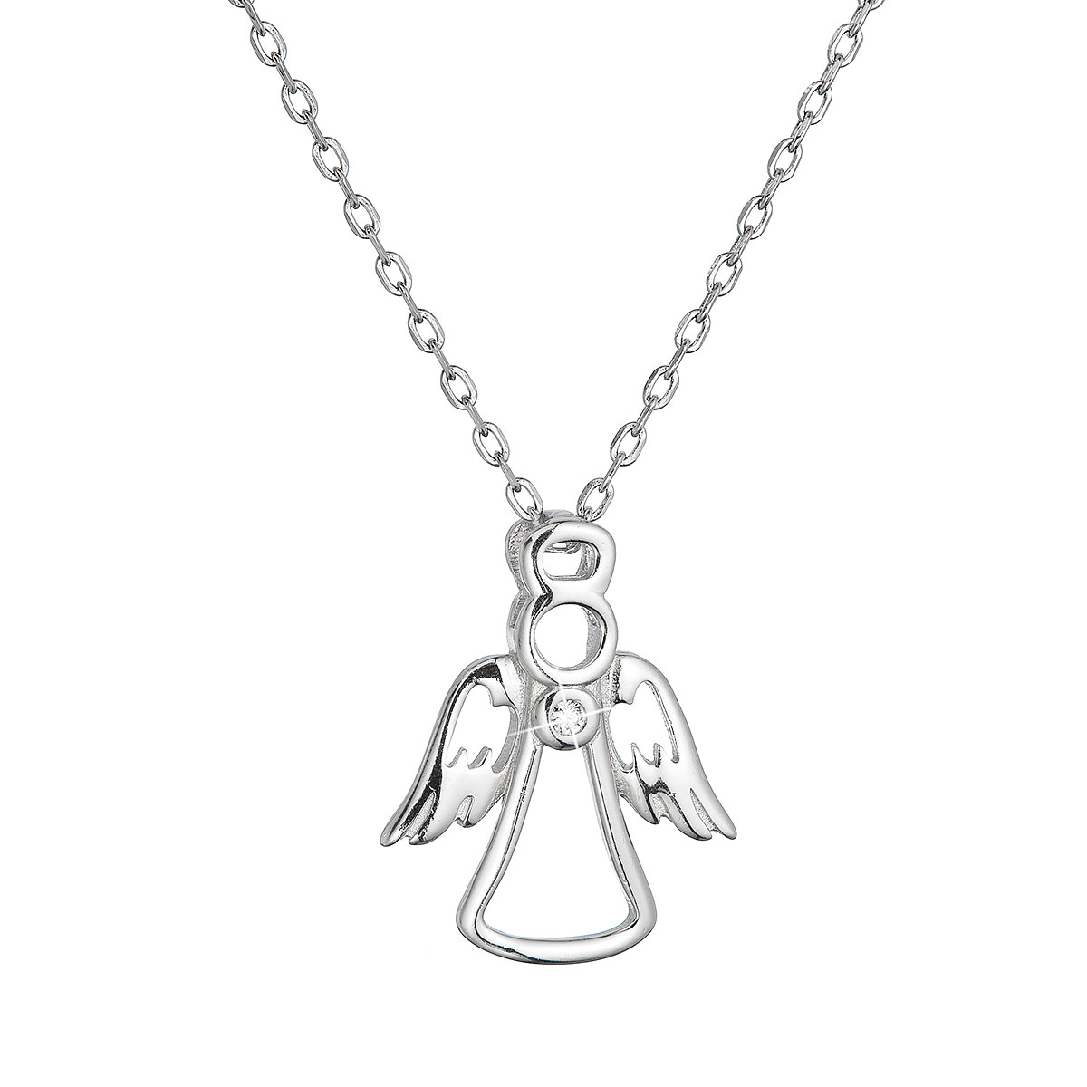 Evolution Group Stříbrný náhrdelník anděl se zirkonem 12104.1