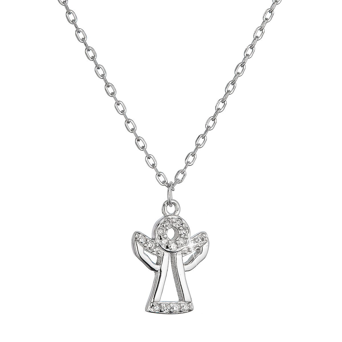 Evolution Group Stříbrný náhrdelník anděl se zirkony 12105.1