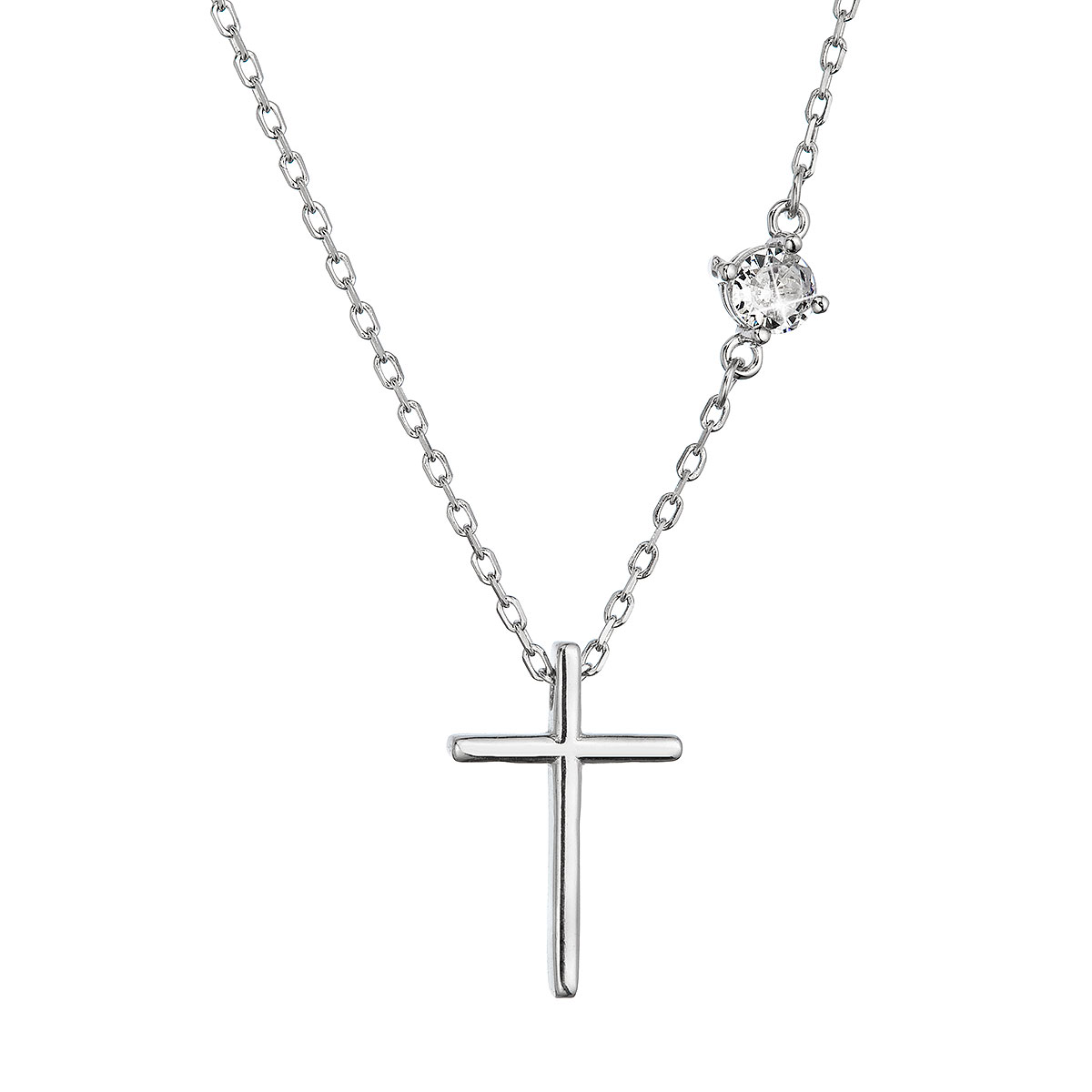 Stříbrný náhrdelník lesklý kříž a zirkon 12107.1