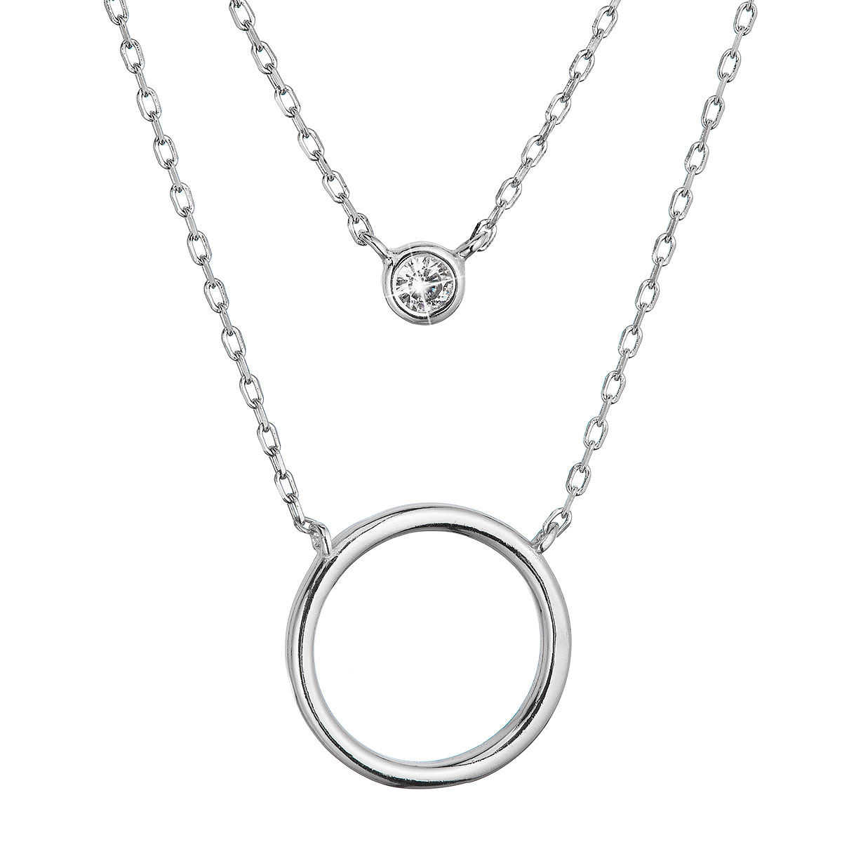 Evolution Group Stříbrný náhrdelník dvajitý řetízek kroužek a zirkon 12111.1