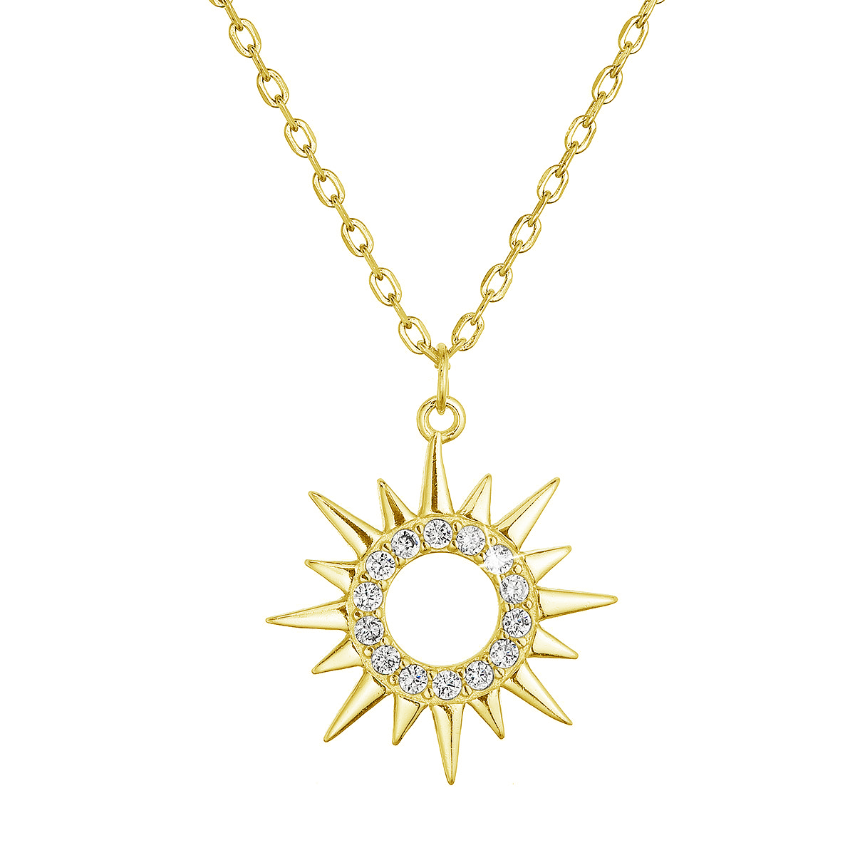 Evolution Group Pozlacený stříbrný náhrdelník slunce se zirkony 12115.1