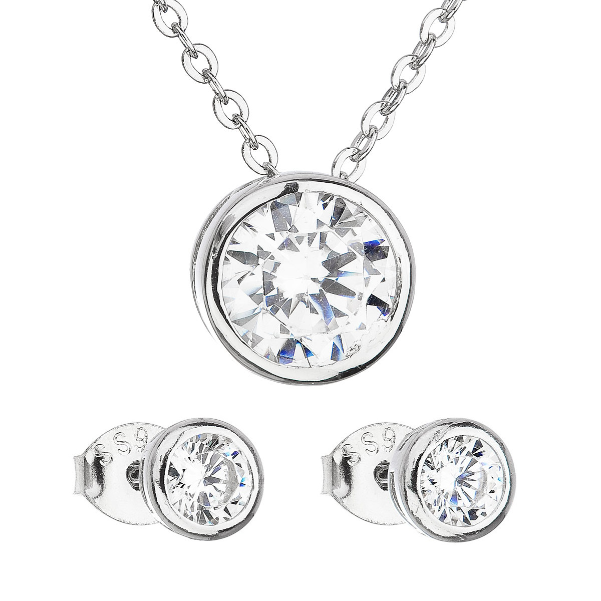 Evolution Group Sada šperků se zirkonem v bílé barvě náušnice a náhrdelník 19006.1