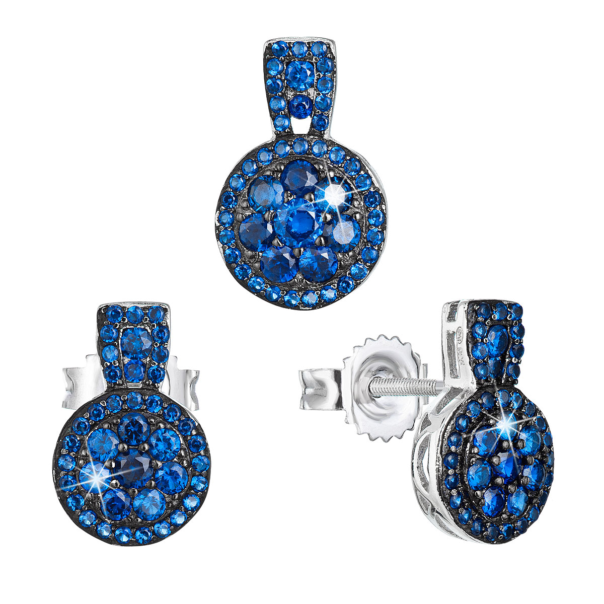 Evolution Group Sada šperků se zirkonem náušnice a přívěsek modré kulaté 19024.3