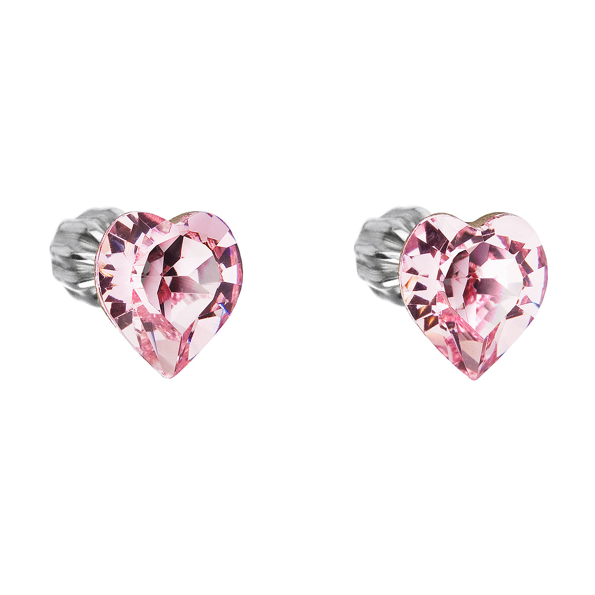 Evolution Group Stříbrné náušnice pecka s krystaly Swarovski růžové srdce 31139.3