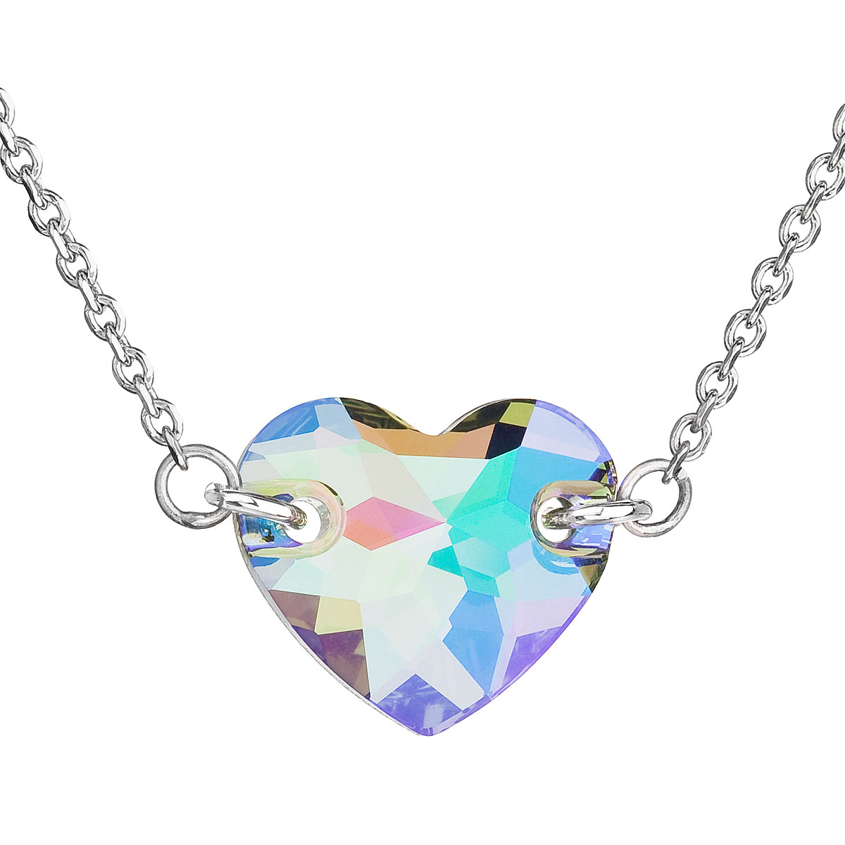 Evolution Group Stříbrný náhrdelník s krystaly Swarovski zeleno-fialové srdce 32020.5