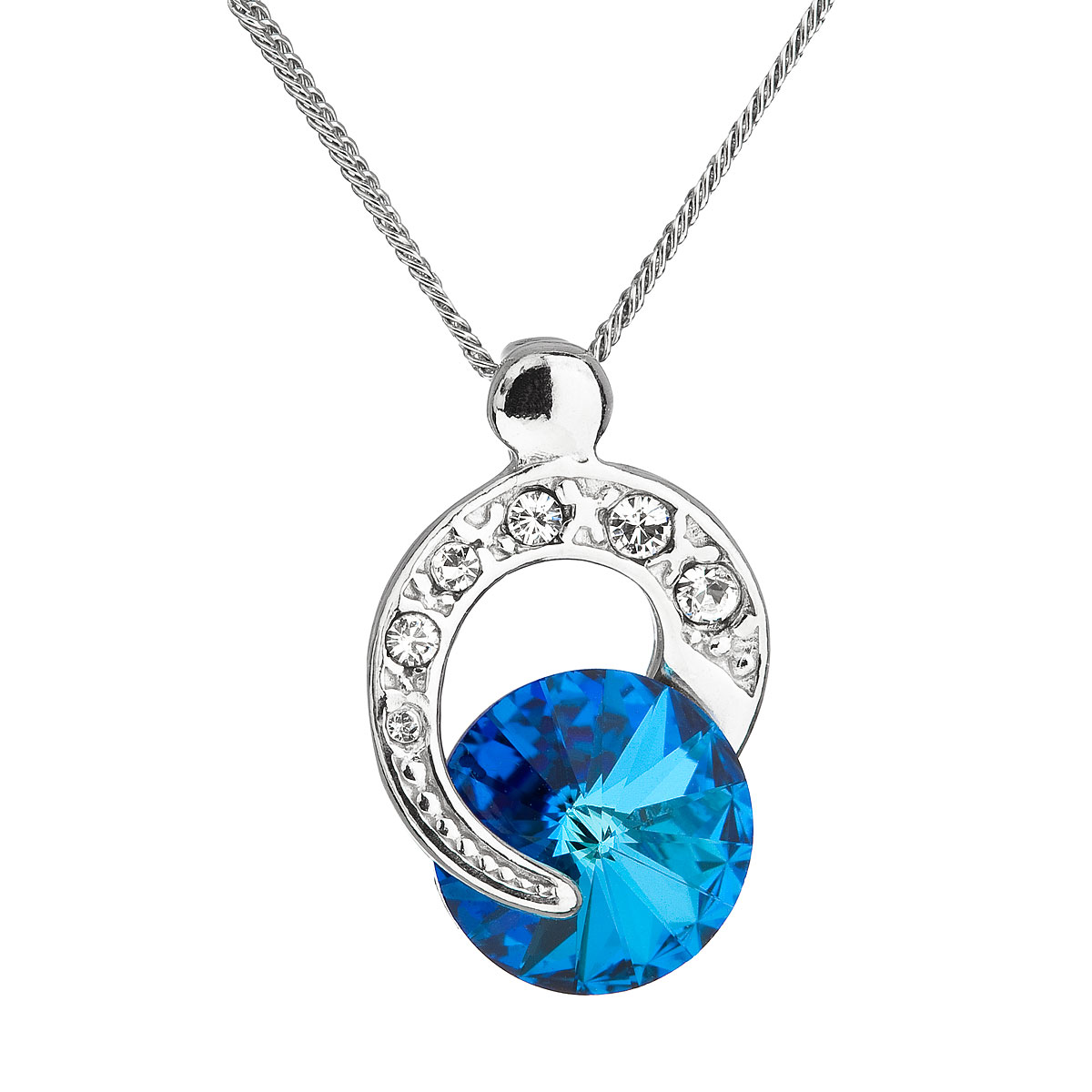 Evolution Group Stříbrný náhrdelník s krystalem Swarovski modrý kulatý 32048.5