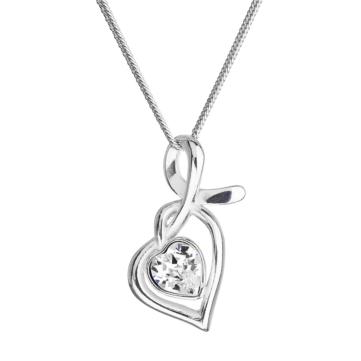 Evolution Group Stříbrný náhrdelník se Swarovski krystaly srdce bílé 32071.1