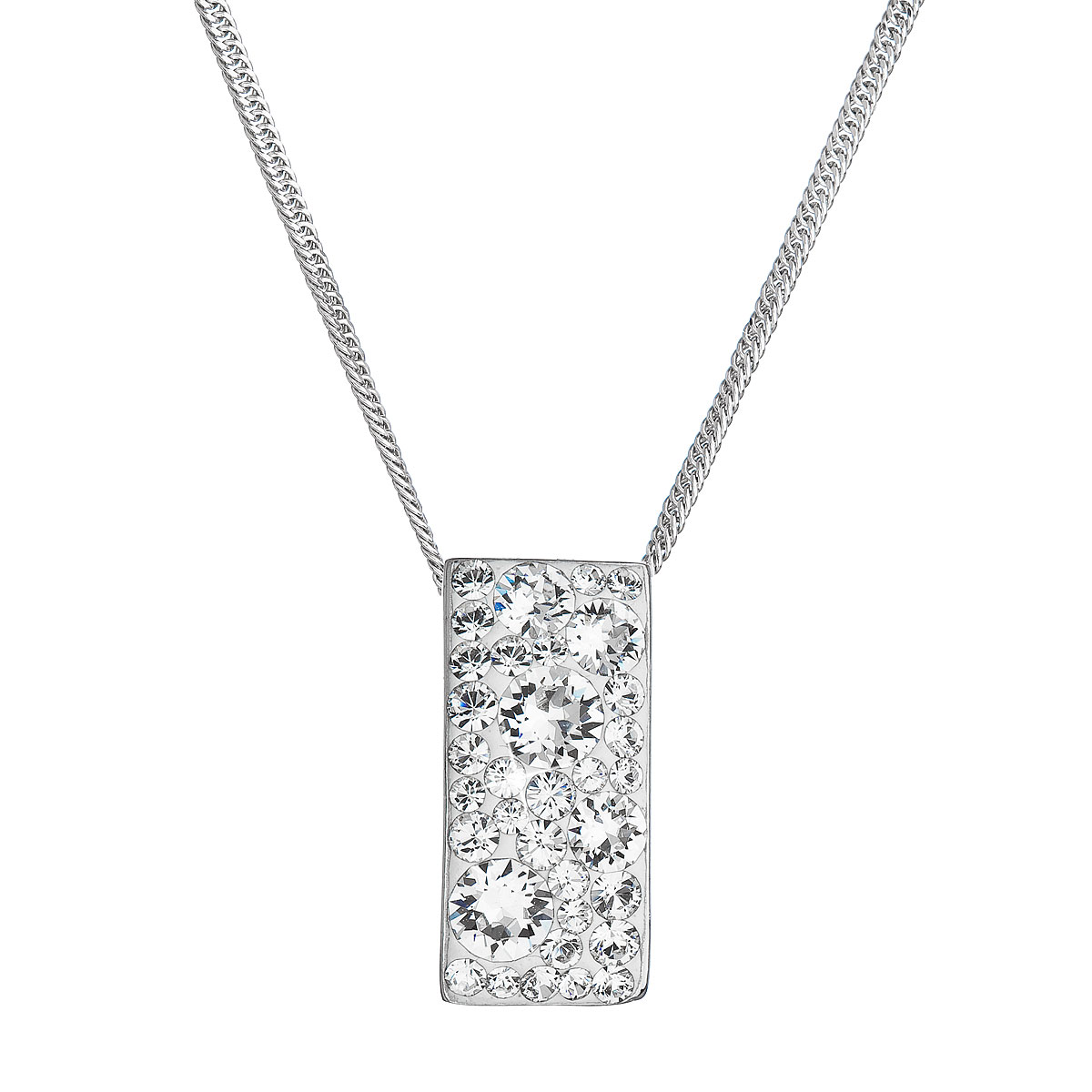 Evolution Group Stříbrný náhrdelník se Swarovski krystaly bílý obdélník 32074.1