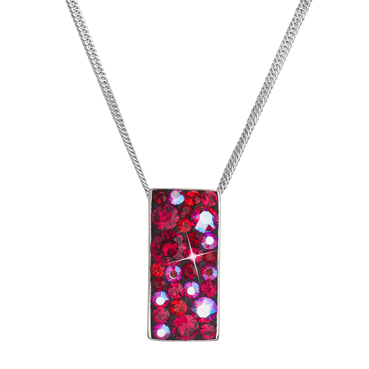 Evolution Group Stříbrný náhrdelník se Swarovski krystaly červený obdélník 32074.3 cherry
