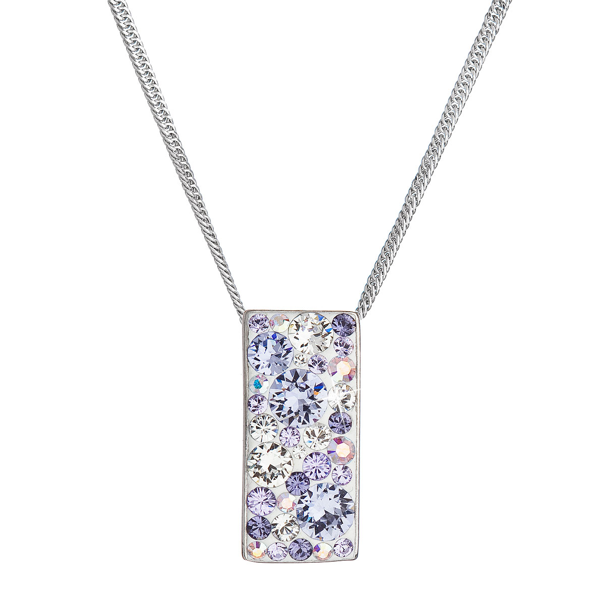Evolution Group Stříbrný náhrdelník se Swarovski krystaly fialový obdélník 32074.3 violet