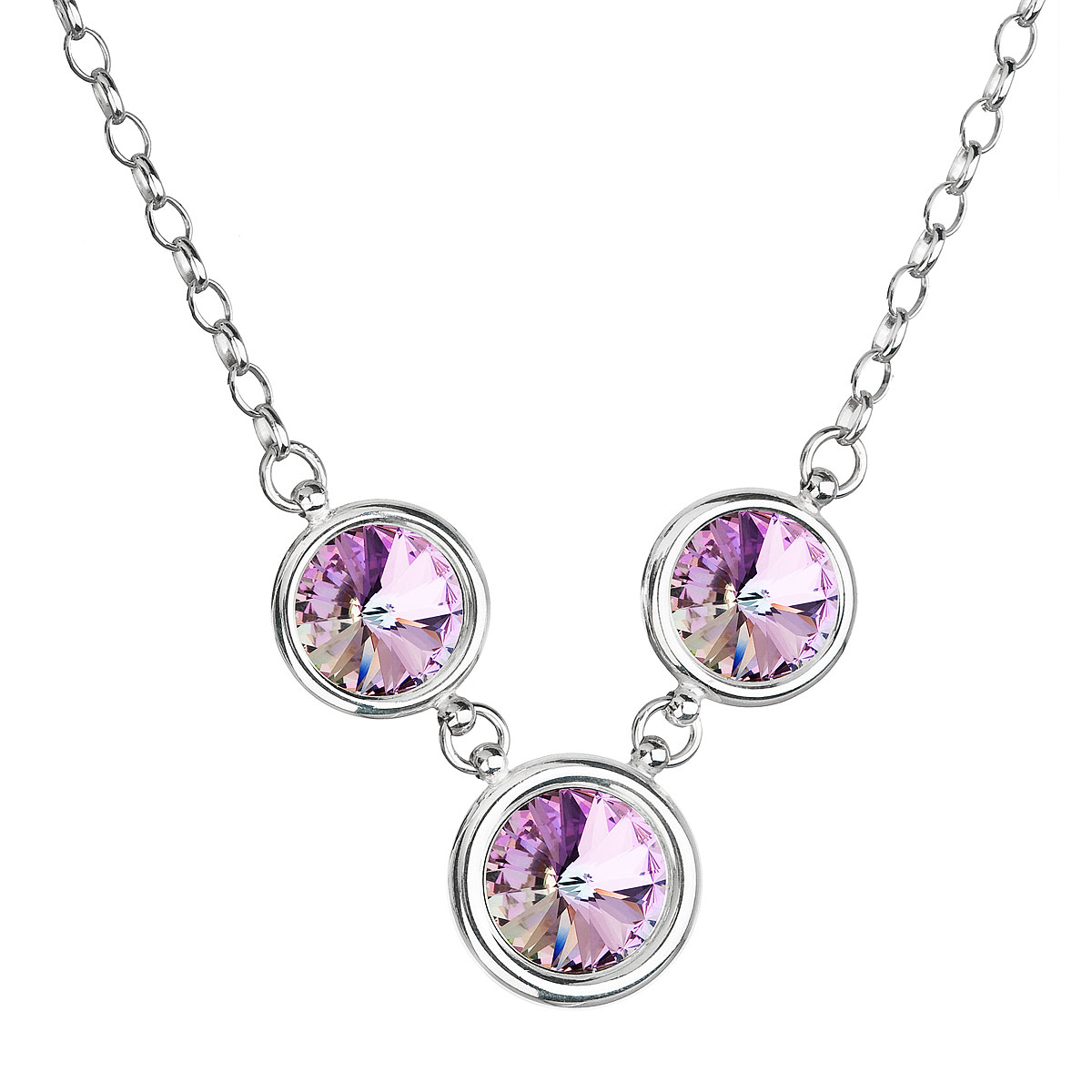 Evolution Group Stříbrný náhrdelník se Swarovski krystaly fialový kulatý 32033.5 vitrail light