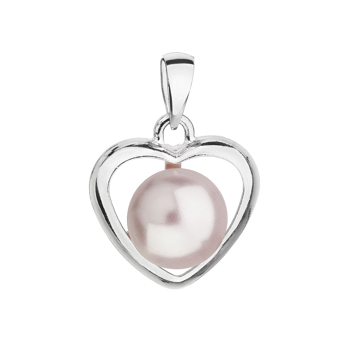 Evolution Group Stříbrný přívěsek s růžovou Swarovski perlou srdce 34246.3