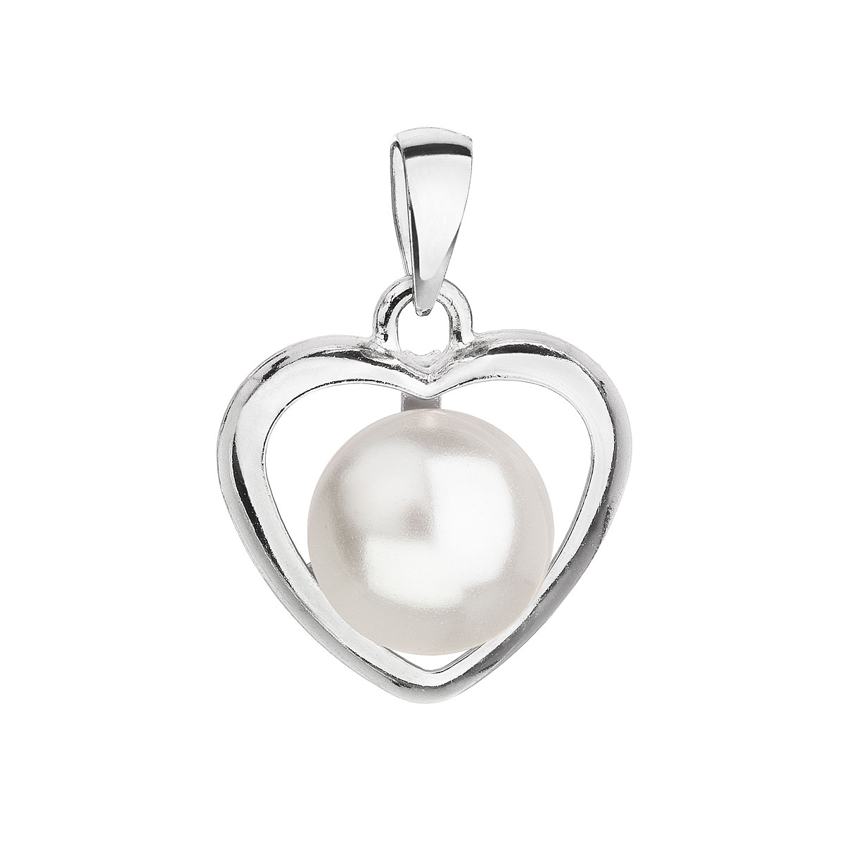 Evolution Group Stříbrný přívěsek s bílou Swarovski perlou srdce 34246.1