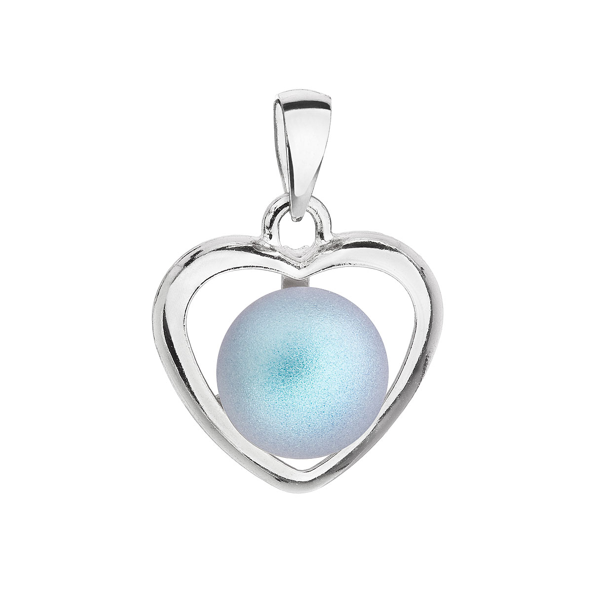 Evolution Group Stříbrný přívěsek se světle modrou matnou Swarovski perlou srdce 34246.3