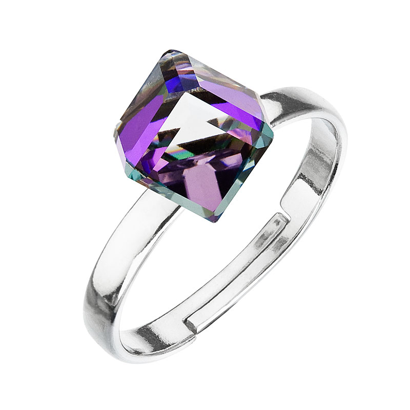 Evolution Group Stříbrný prsten s krystaly fialovo-modrá kostička 35011.5