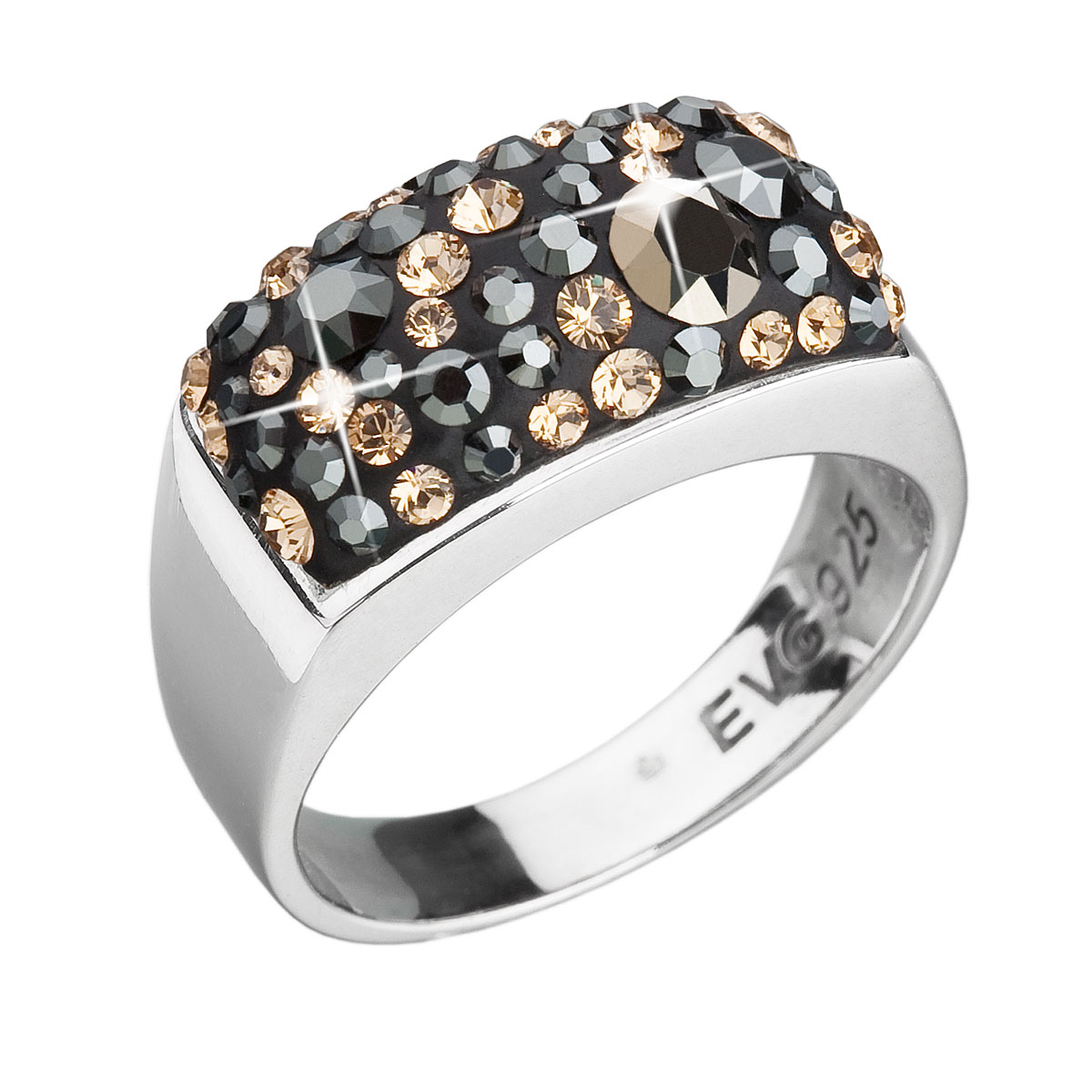 Evolution Group Stříbrný prsten s krystaly mix barev zlatý 35014.4 colorado