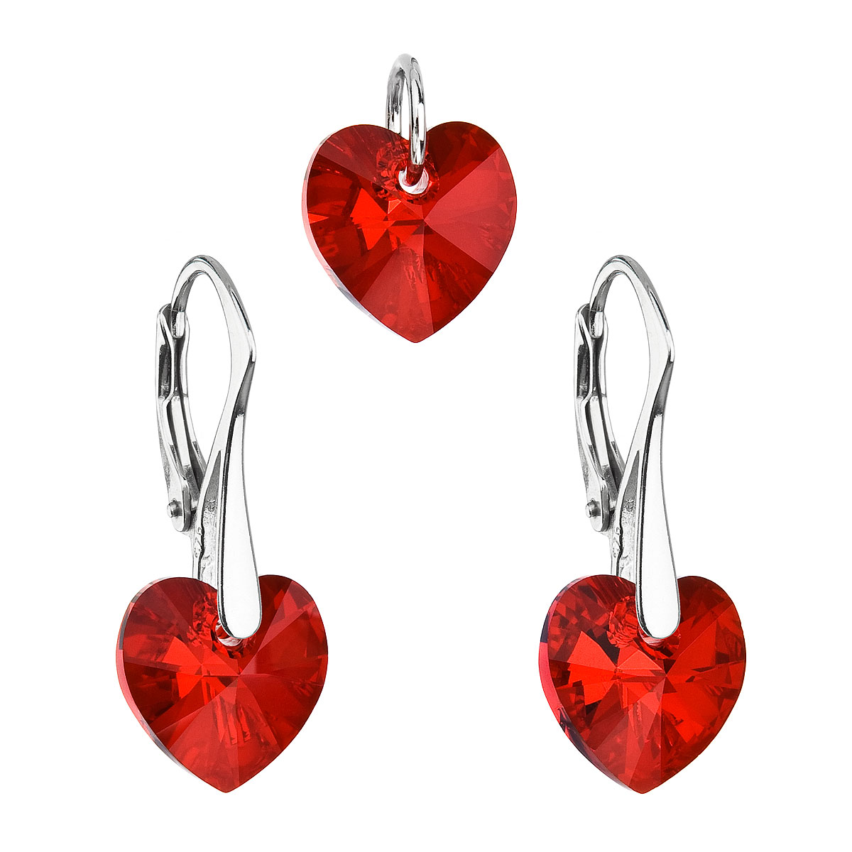 Evolution Group Sada šperků s krystaly Swarovski náušnice a přívěsek červená srdce 39003.4