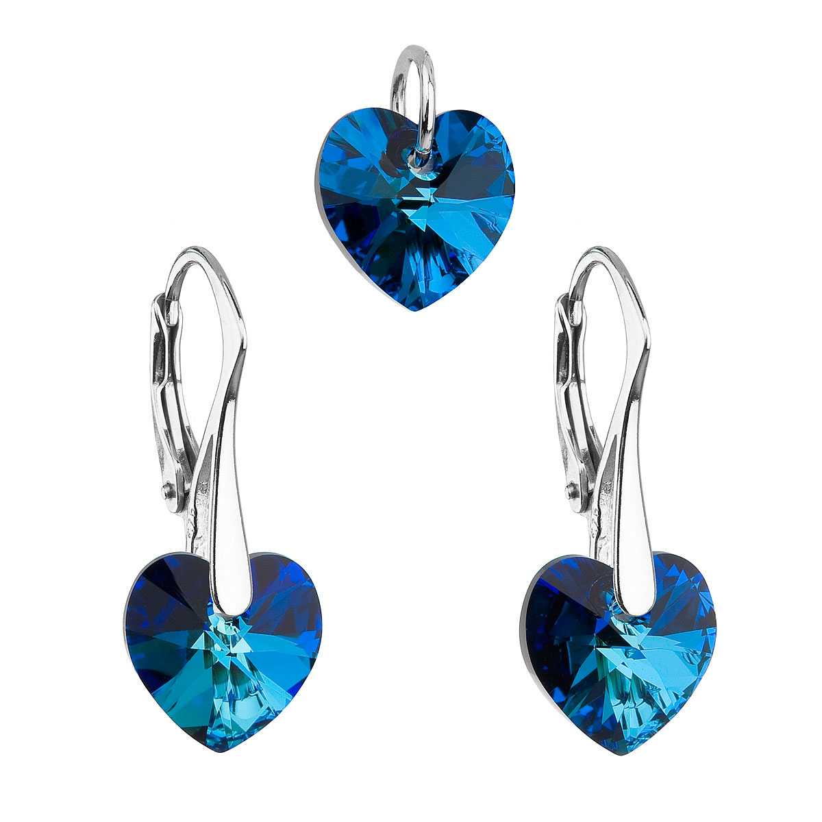 Evolution Group Sada šperků s krystaly Swarovski náušnice a přívěsek modrá srdce 39003.5 bermuda blue