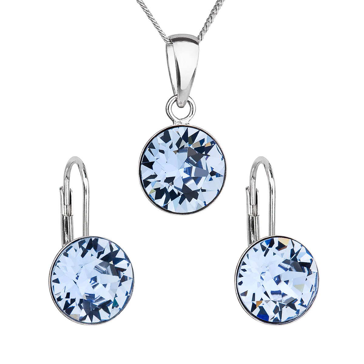 Evolution Group Sada šperků s krystaly Swarovski náušnice, řetízek a přívěsek modré kulaté 39140.3 sapphire
