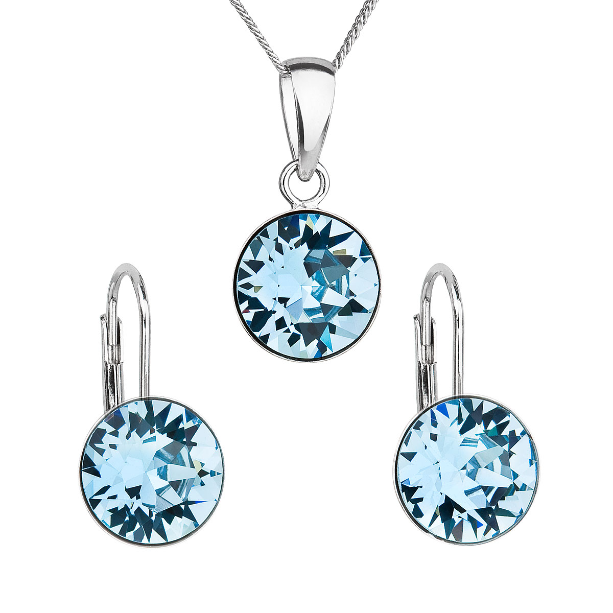 Evolution Group Sada šperků s krystaly Swarovski náušnice, řetízek a přívěsek modré kulaté 39140.3 aqua