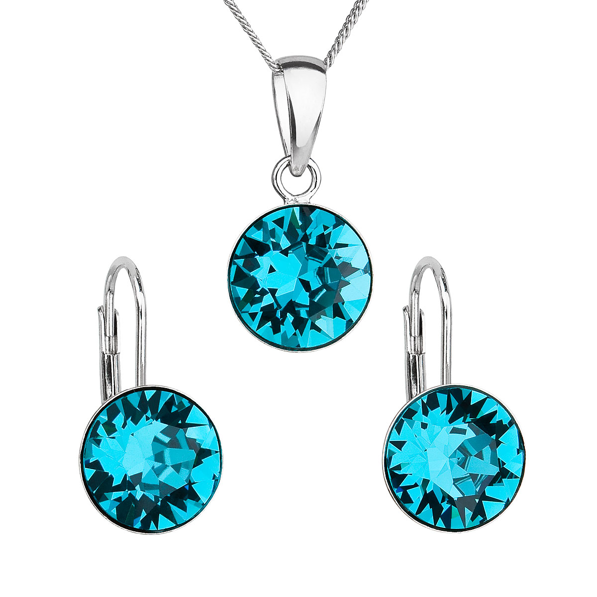 Evolution Group Sada šperků s krystaly Swarovski náušnice, řetízek a přívěsek modré kulaté 39140.3 blue zircon