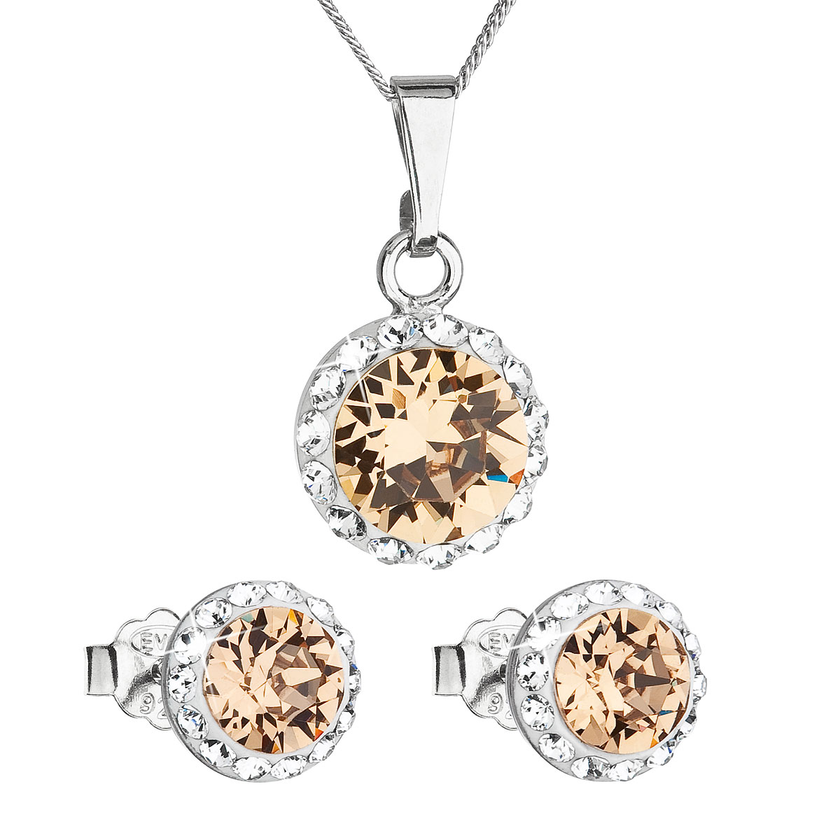 Evolution Group Sada šperků s krystaly Swarovski náušnice, řetízek a přívěsek hnědé oranžové kulaté 39152.3