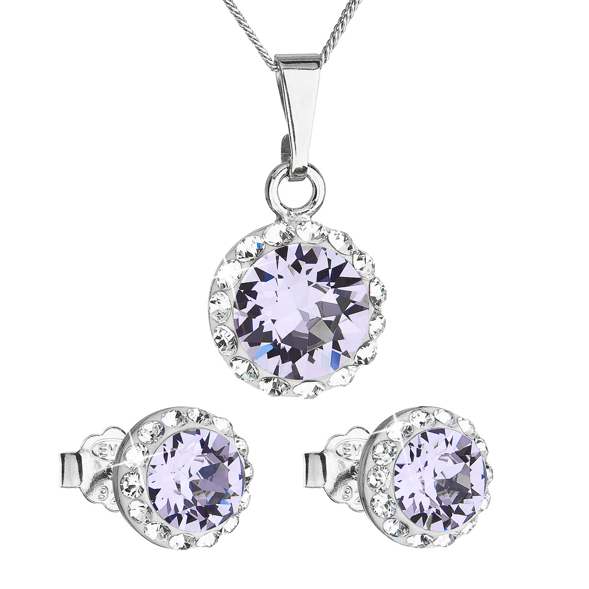 Evolution Group Sada šperků s krystaly Swarovski náušnice, řetízek a přívěsek fialové kulaté 39152.3 violet