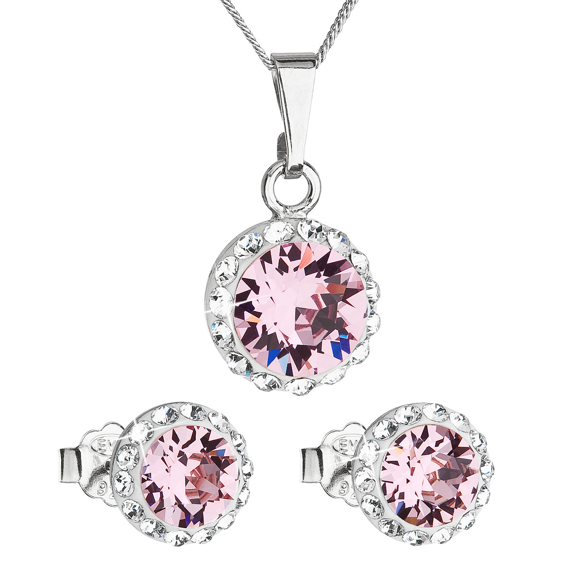 Evolution Group Sada šperků s krystaly Swarovski náušnice, řetízek a přívěsek růžové kulaté 39152.3 rose