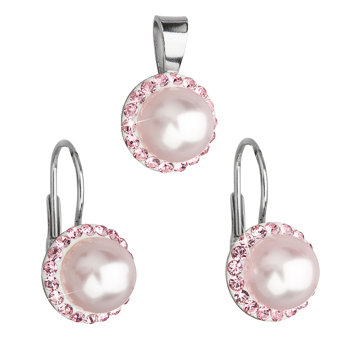 Evolution Group Sada šperků s krystaly Swarovski náušnice a přívěsek růžová perla kulaté 39091.3