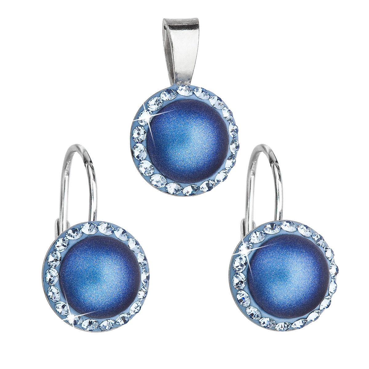 Evolution Group Sada šperků s krystaly Swarovski náušnice a přívěsek s tmavě modrou matnou perlou kulaté 39091.3