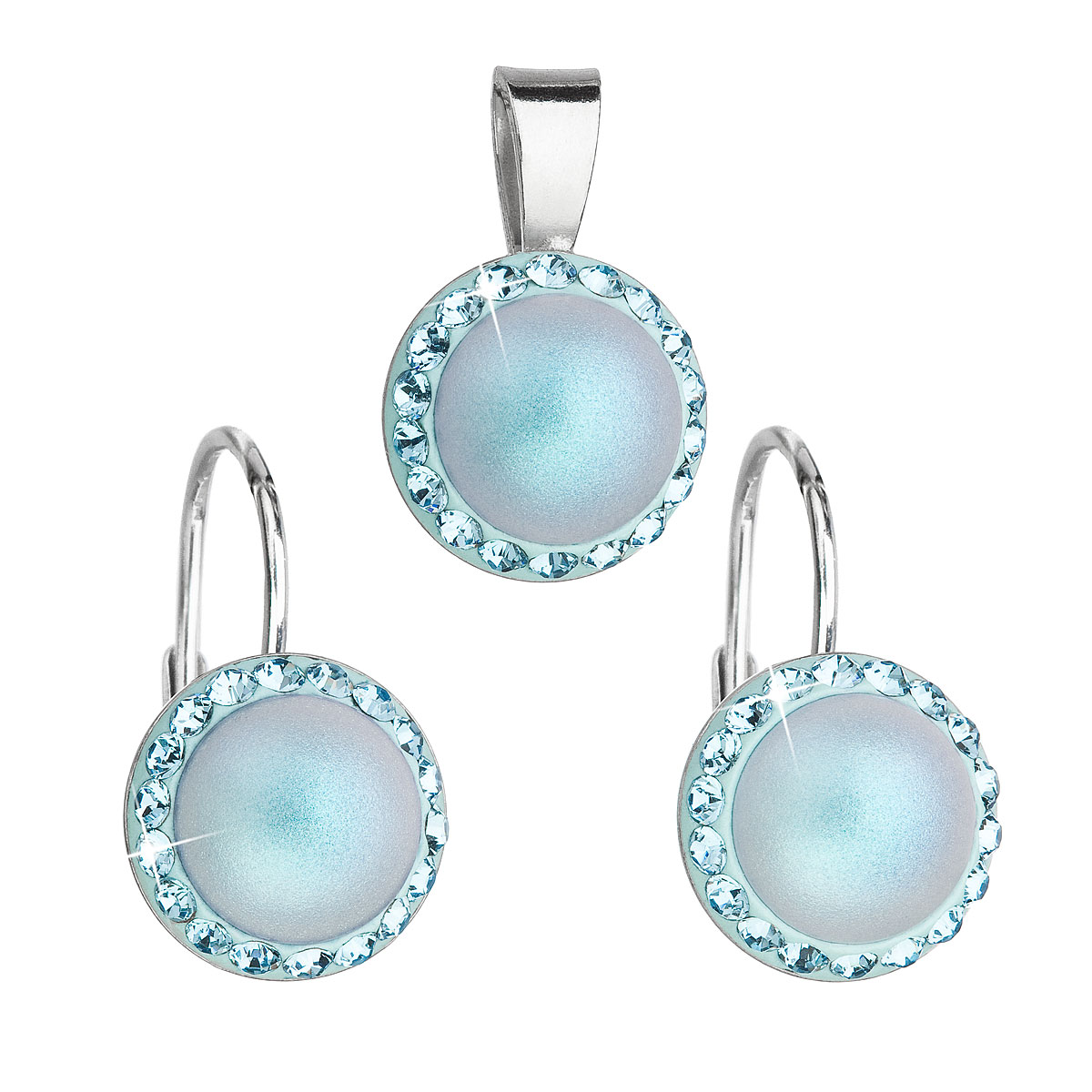 Evolution Group Sada šperků s krystaly Swarovski náušnice a přívěsek se světle modrou matnou perlou kulaté 39091.3