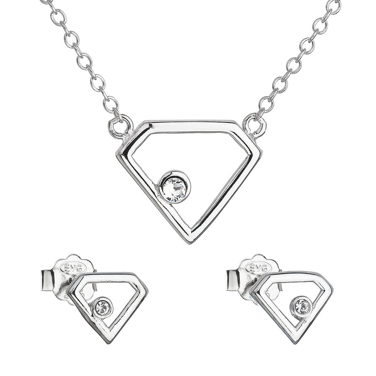 Evolution Group Sada šperků s krystaly Swarovski náušnice a náhrdelník bílý trojúhelník 39165.1