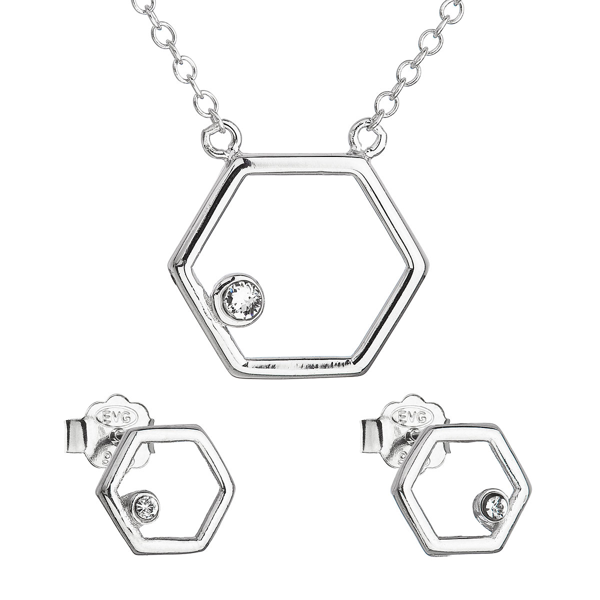 Evolution Group Sada šperků s krystaly Swarovski náušnice a náhrdelník bílý hexagon 39166.1
