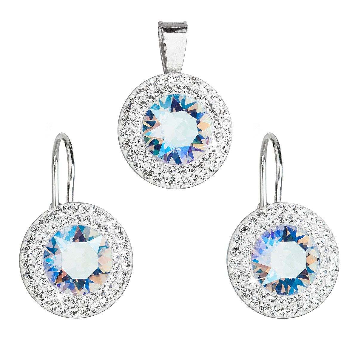 Evolution Group Sada šperků s krystaly Swarovski náušnice a přívěsek modré kulaté 39107.3 light sapphire shimmer
