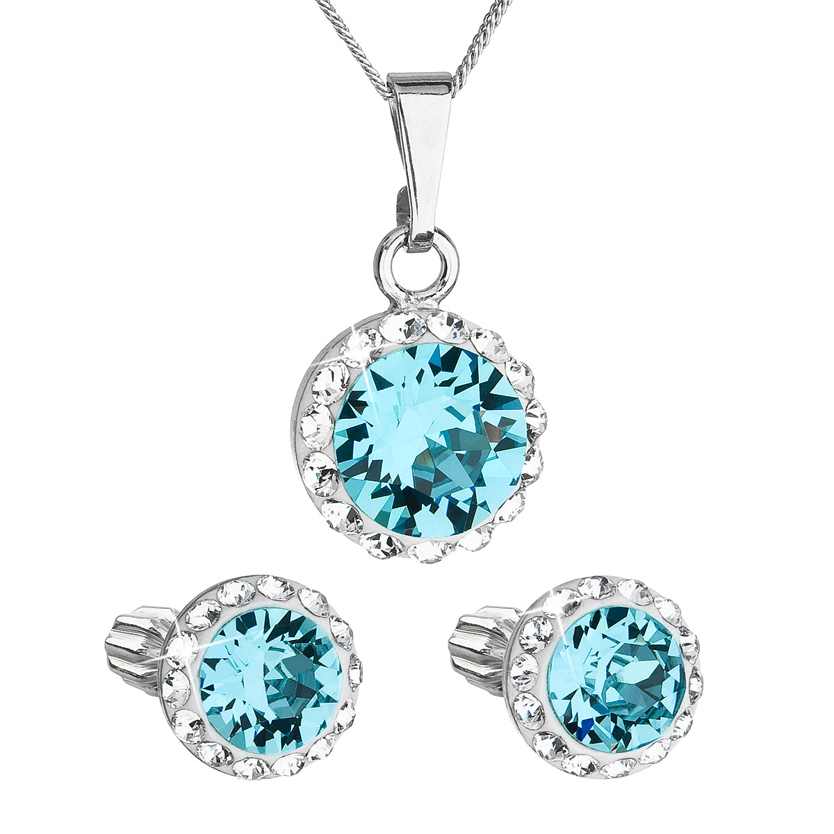 Evolution Group Sada šperků s krystaly Swarovski náušnice, řetízek a přívěsek modré kulaté 39352.3