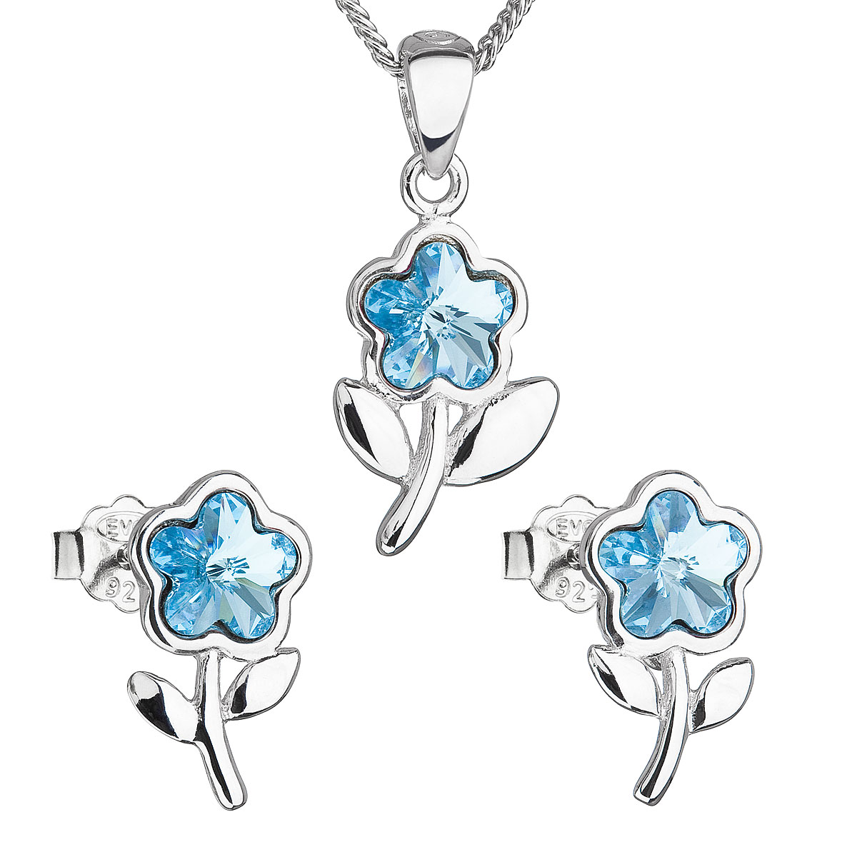 Evolution Group Sada šperků s krystaly Swarovski náušnice,řetízek a přívěsek modrá kytička 39172.3