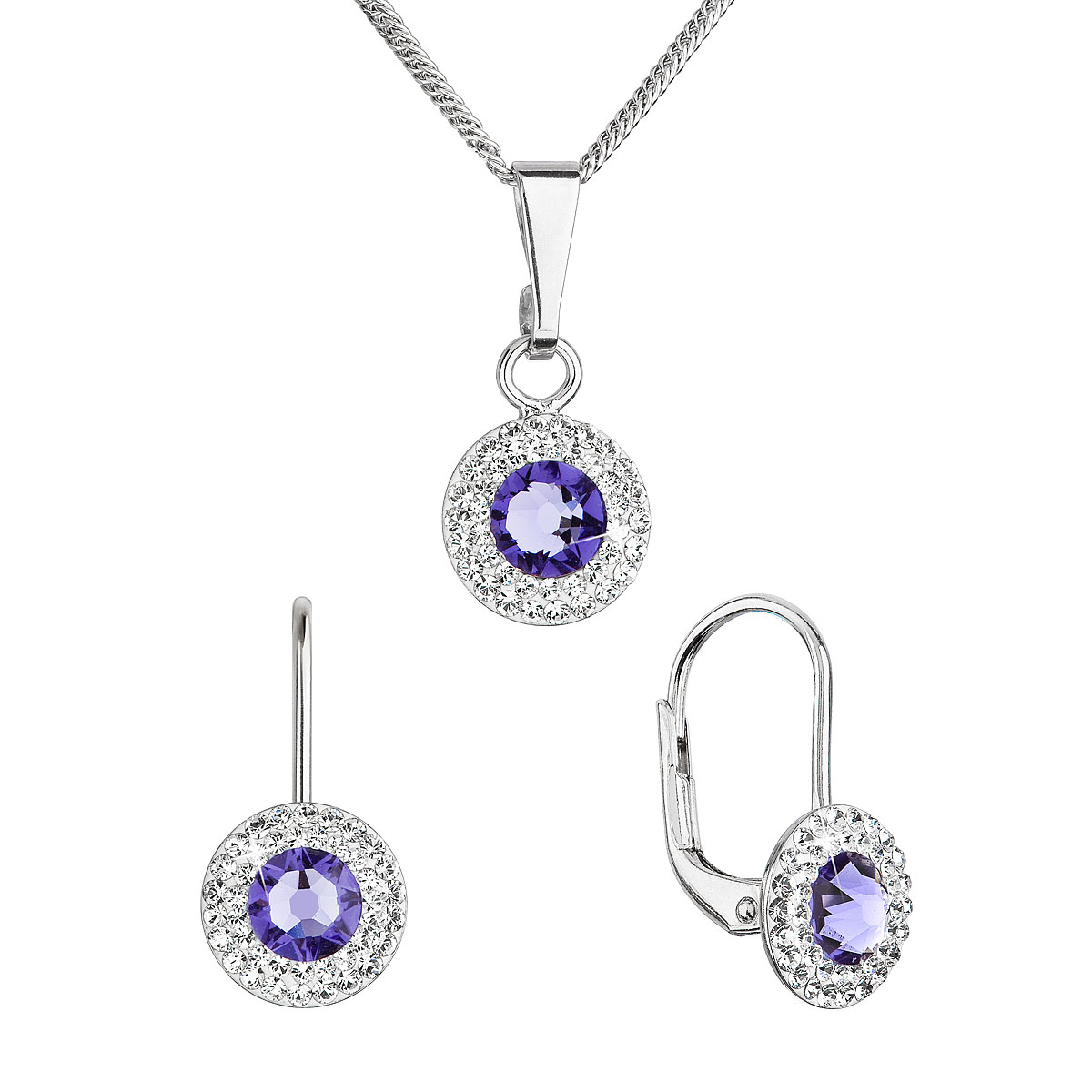 Evolution Group Sada šperků s krystaly Swarovski náušnice a přívěsek fialové kulaté 39109.3 tanzanite