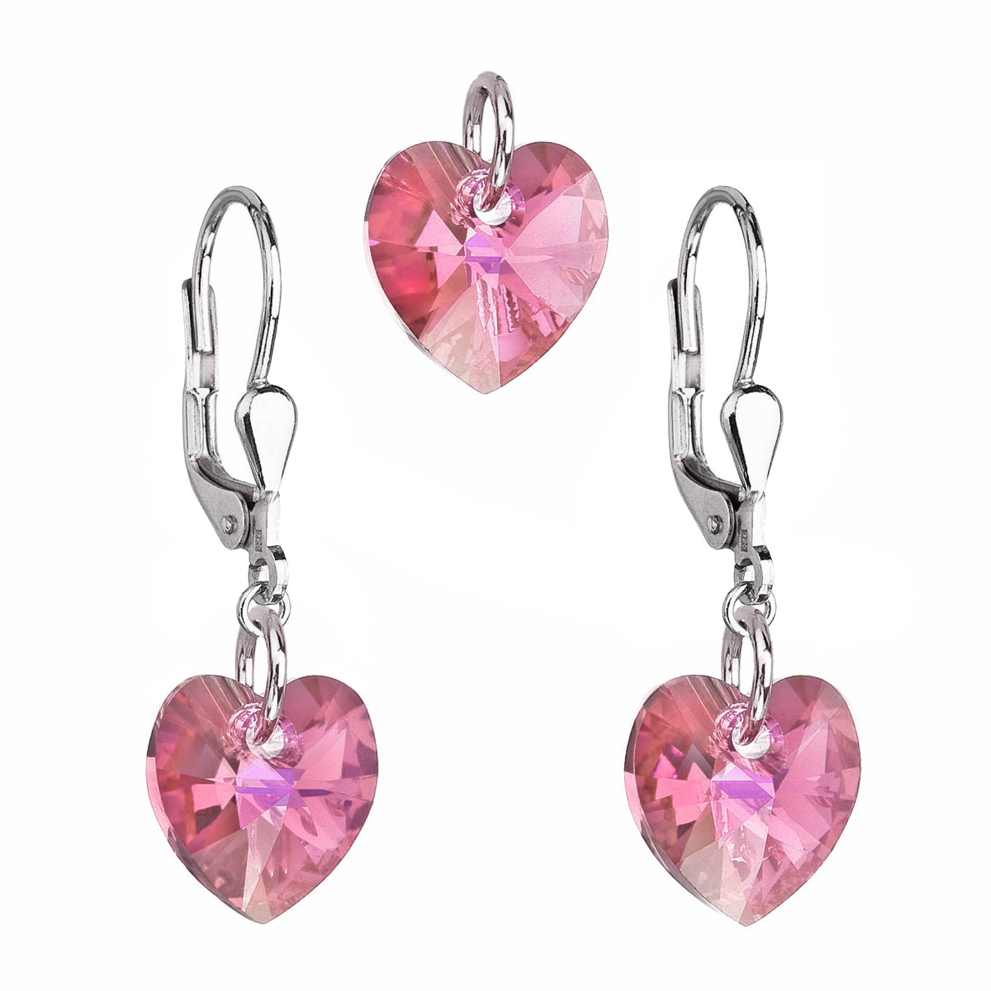 Evolution Group Sada šperků s krystaly Swarovski náušnice a přívěsek růžová srdce 39003.3 rosaline