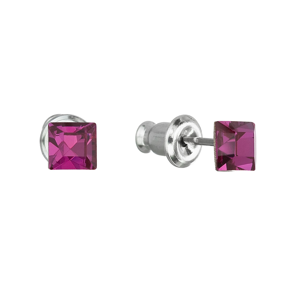 Evolution Group Náušnice bižuterie se Swarovski krystaly růžová čtverec 51052.3 fuchsia
