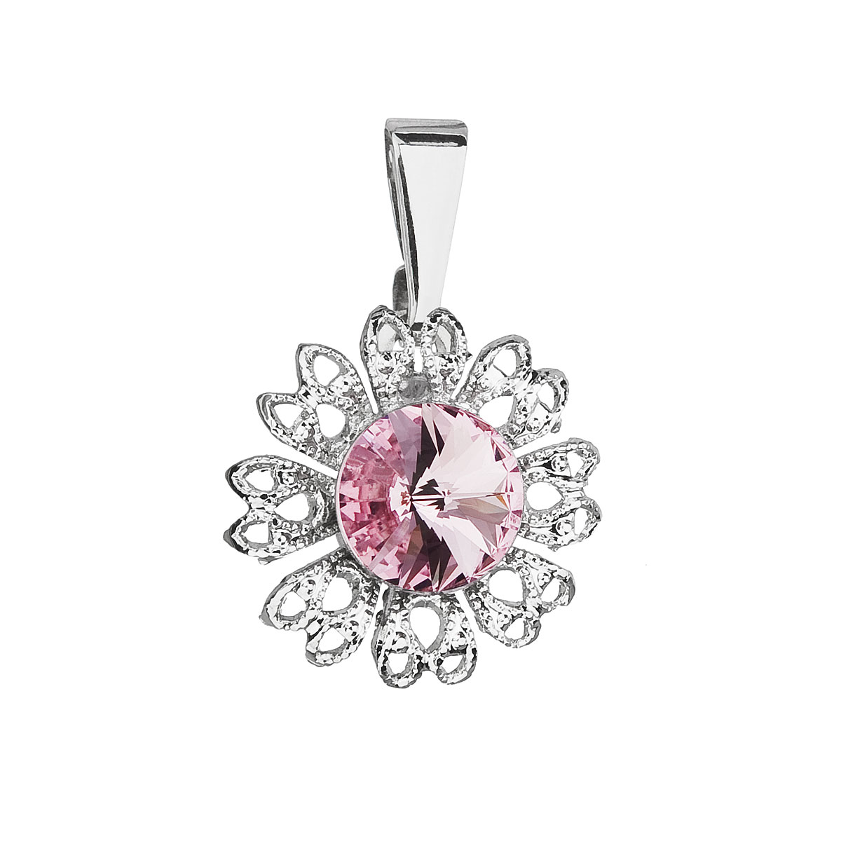 Evolution Group Přívěsek bižuterie se Swarovski krystaly růžová kytička 54032.3 light rose