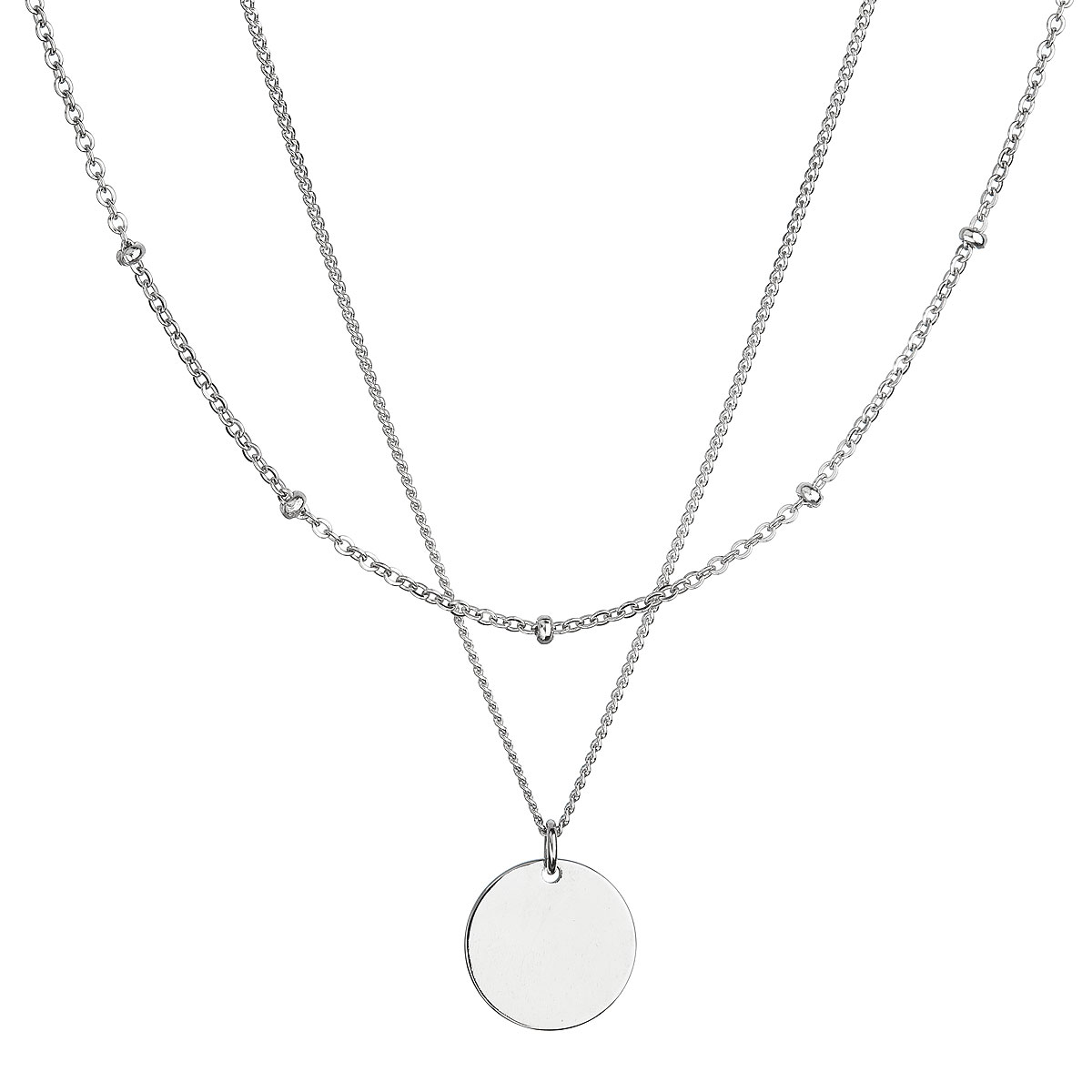 Evolution Group Stříbrný náhrdelník dvouřadý s placičkou a řetízkem s kuličkami 62002