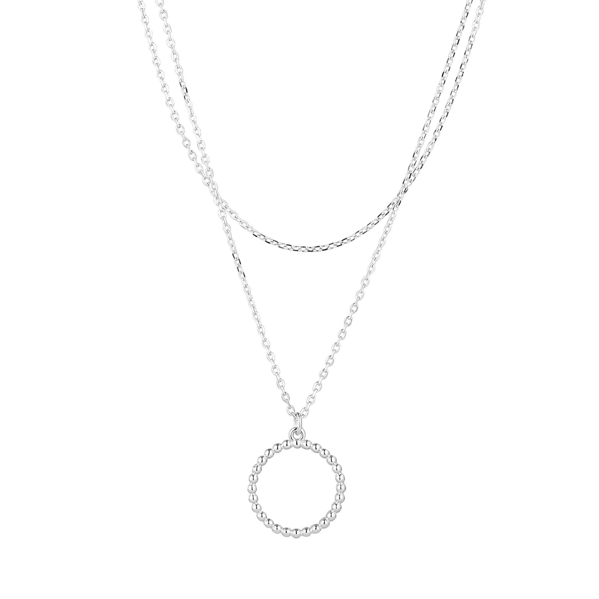 Evolution Group Stříbrný náhrdelník dvojitý řetízek s kroužksm 620017